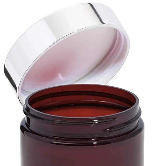 12 oz Amber PET Plastic Jar with Silver Metal Overshell Lid ( 12 Pack)