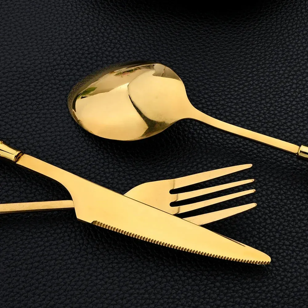 16 Piece Stainless Steel Cutlery Set With Ceramic Handle And Gold Finish