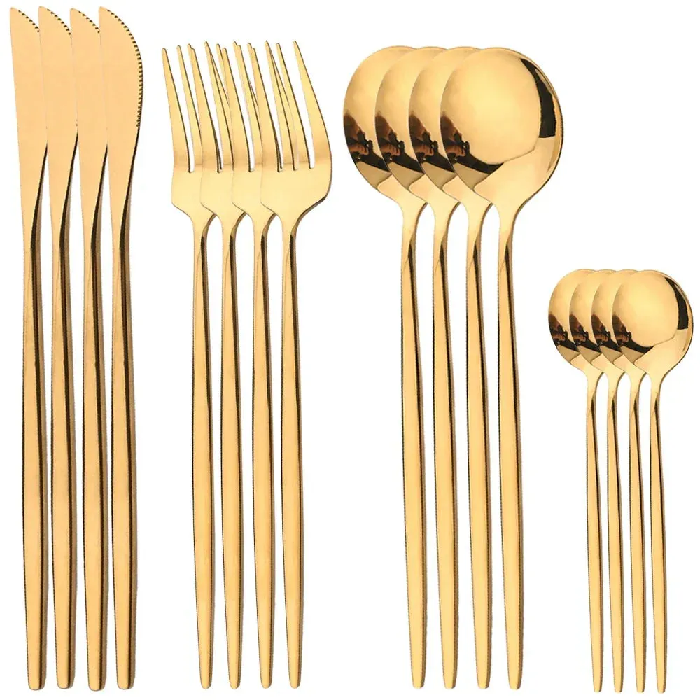 16 Piece Stainless Steel Dinnerware Set With Mirror Finish