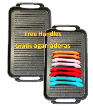 2 pack-RIBBED double MARBLE griddles For ALL types of stoves w/FREE handles/2 COMALES acanalado de MARMOL de DOBLE parrilla para TODO tipo de ESTUFAS con agarraderas GRATIS