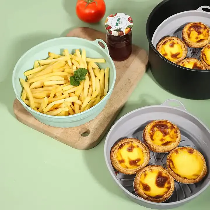 3D Round Air Fryer Silicone Liners | Non-Stick, Reusable Basket Mats for Air Fryers, Ovens, and Microwaves (4 PCS Orange)