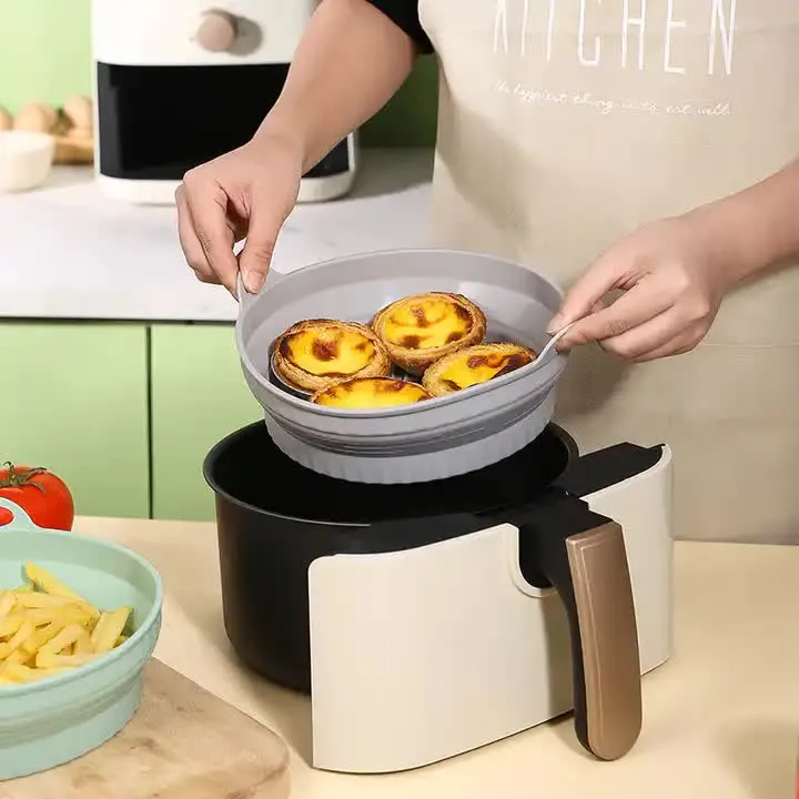 3D Round Air Fryer Silicone Liners | Non-Stick, Reusable Basket Mats for Air Fryers, Ovens, and Microwaves (4 PCS Orange)