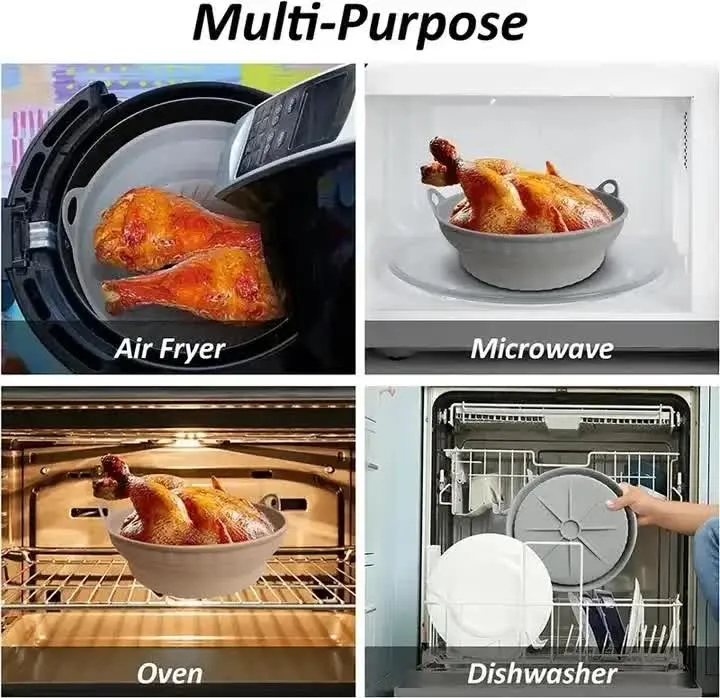 3D Round Air Fryer Silicone Liners | Non-Stick, Reusable Basket Mats for Air Fryers, Ovens, and Microwaves (4 PCS Orange)