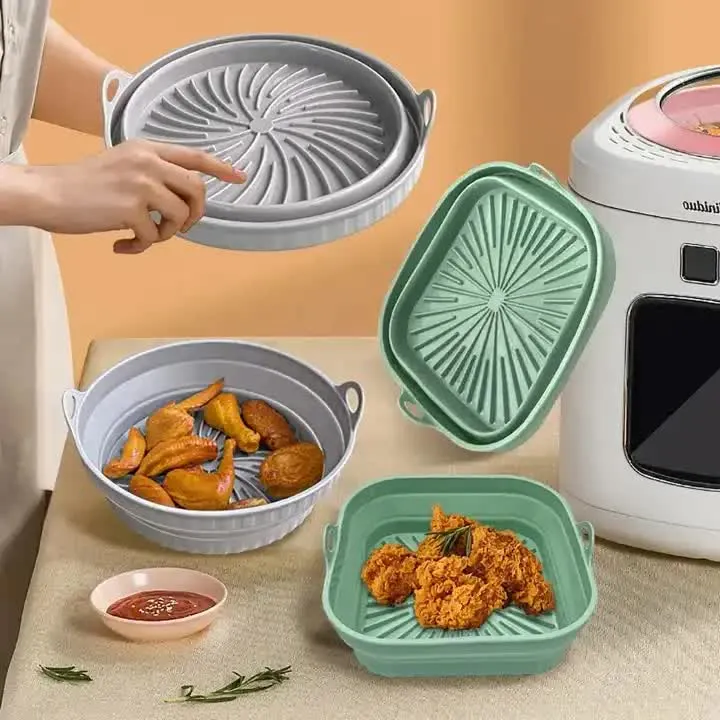 3D Round Air Fryer Silicone Liners | Non-Stick, Reusable Basket Mats for Air Fryers, Ovens, and Microwaves (4 PCS Orange)