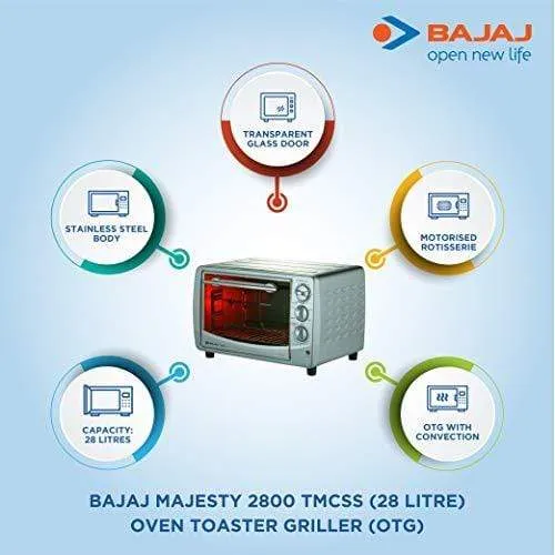 Bajaj Majesty 2800 TMCSS 28-Litre Oven Toaster Grill (Silver)