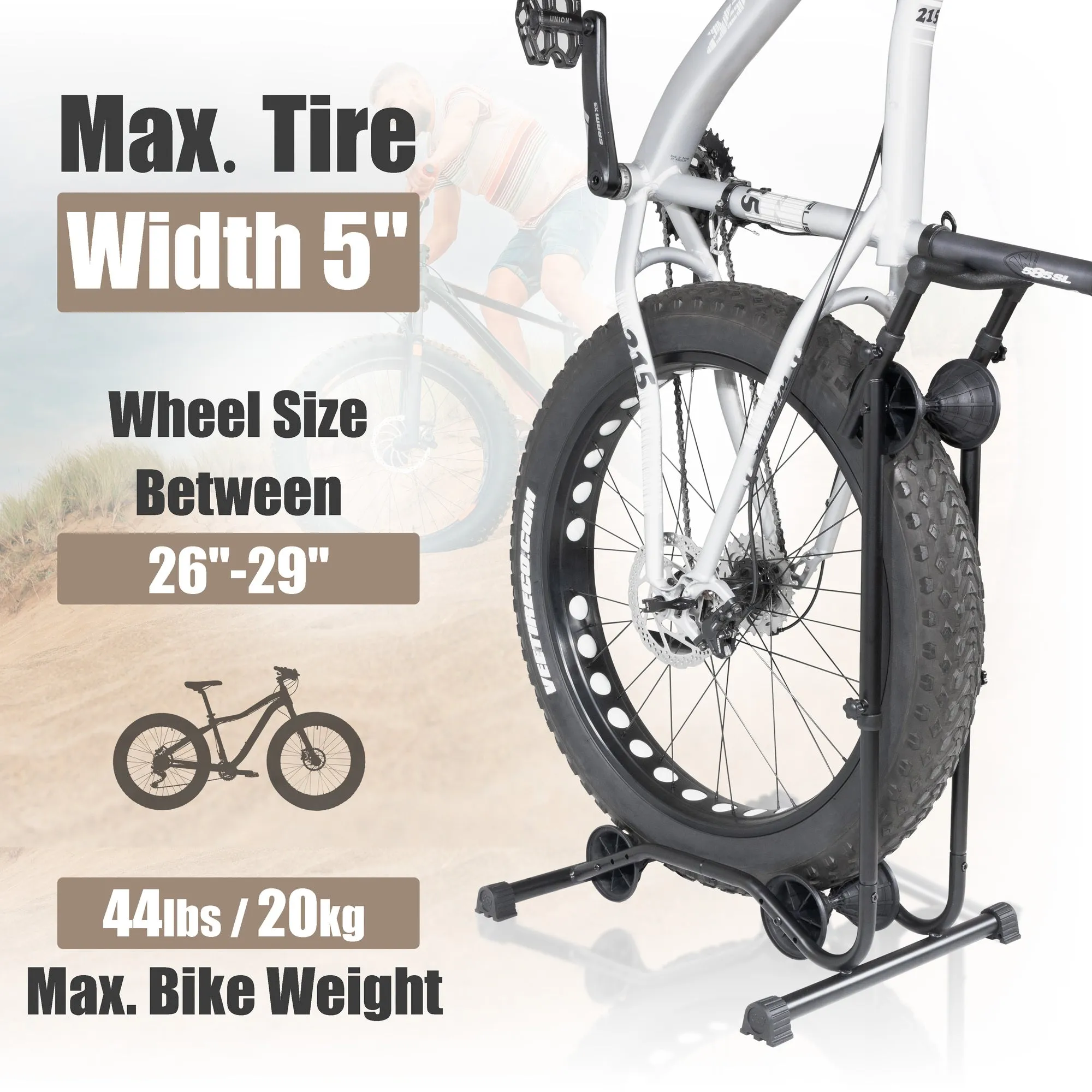 CyclingDeal Upright Fat Tire Bike Stand - Vertical & Horizontal Bicycle Stand Bicycle Storage - Premium Vertical Bike Rack Garage - Bicycle Rack Bike Storage Stand - Wheel Size up to 29" - Fat Bike
