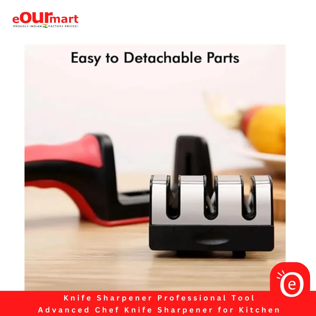 Knife Sharpener Professional Tool | Advanced Chef Knife Sharpener for Kitchen | Knife Sharpener Rod - Knives Sharpening Tool, Steel Knives with 3 Stage Design (Red, Sharpener with Handle)