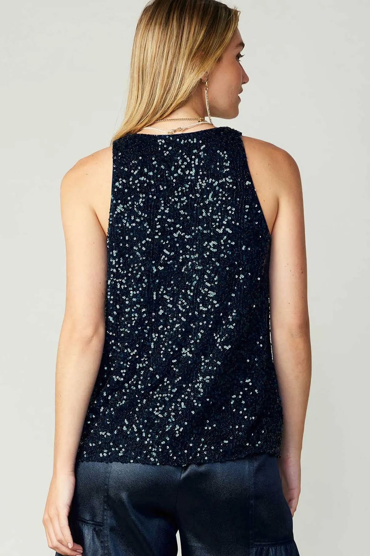Navy Sequins Tank Top