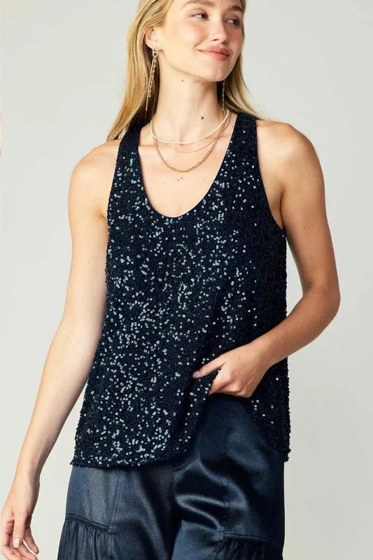 Navy Sequins Tank Top